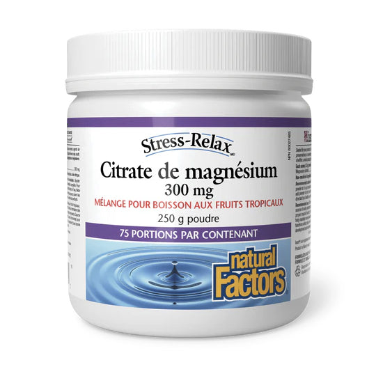 Citrate de magnésium - 300mg - Constipation - Natural Factors - 250g poudre - 2 saveurs